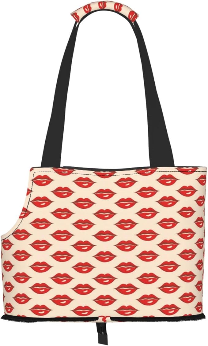 Red Lips (2) Print Foldable Pet Tote Bag, Shoulder Carrier for Small Dogs and Cats