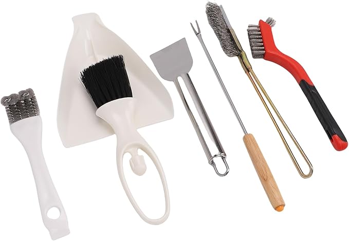 Bird Cage Brush Tools Set Stainless Steel Scraper Broom Dustpan 1 Fork 3 Brushes 1 Spatula for Bird Cage Small Animal BBQ Kitchen