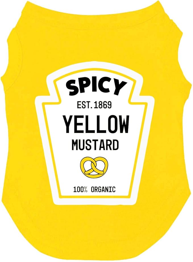 Spicy Yellow Mustard Halloween Costume Dog Tee Shirt Sizes for Puppies, Toys, and Large Breeds (Yellow, 2X-Large 1161)