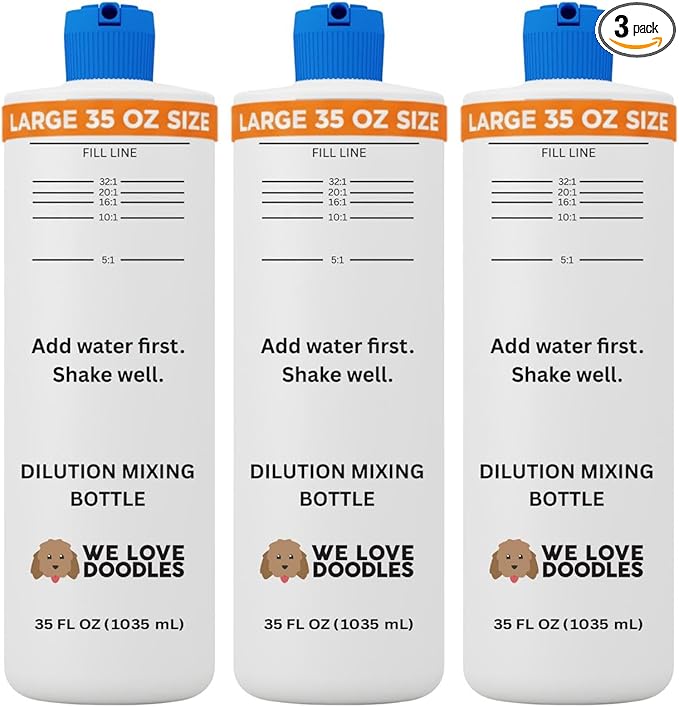 Dilution Bottle for Dog Shampoo, Mixing Bottle for Professional and Home Grooming, for Shampoo, Conditioner, and Solutions, Unscented, 35 oz (3 Pack) [We Love Doodles]