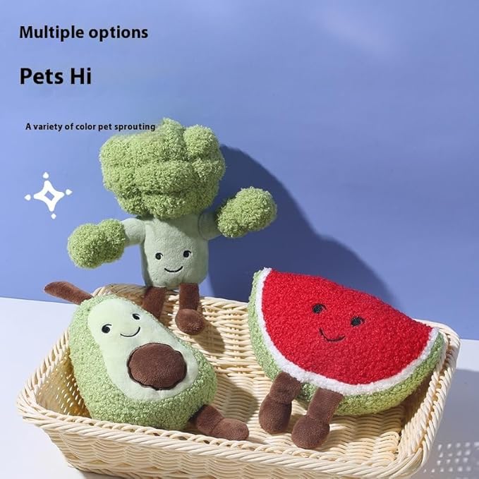 Plush Fruit-Shaped Pet Toy – Durable Squeaky & Bite-Resistant Dog and Cat Chew Toy for Teething and Self-Play (Mango)