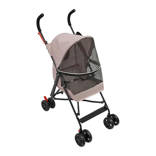4-Wheel Pet Travel Stroller, Foldable & Lightweight Dog Cat Cage Jogger Stroller, Breathable and Visible Mesh for Small & Medium Dogs & Cats (Up to 22lbs) (Pink)