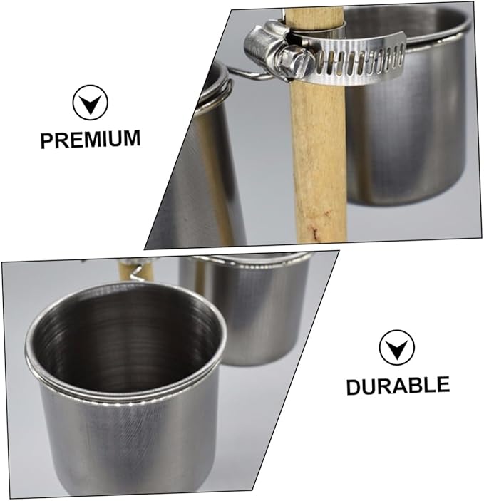 FRCOLOR Stainless Steel Parrot Eating Bowl and Cup Set with Hanging Stand, Bird Cage Food Container for Parakeets and Cockatiels, Sturdy Pet Feeder Accessory for Bird Feeding Random Color
