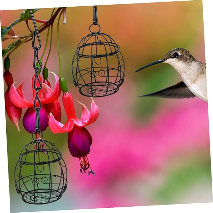 6pcs Outdoor Garden Hanging Bird Feeder Set with Metal Chain, Black Wild Bird Feeding Tool for Patio and Backyard Birding