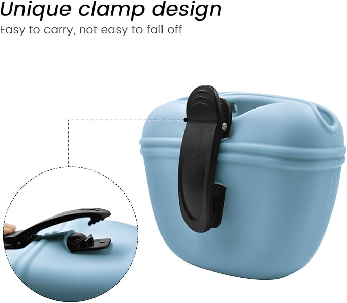 AUDWUD Silicone Dog Treat Pouch,With Dog Training Clicker,Clip on Portable Training Container,Convenient Magnetic Buckle Closing and Upgraded Waist Clip for Enhanced Stability