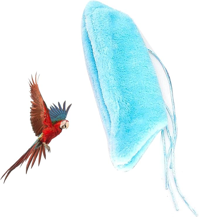 Bird Corner Fleece Warmer, Soft Velveteen Bed for Parrot Parakeet Cockatiel, Lightweight Washable Bird Cage Blanket, Winter Warm Hideaway (Blue)