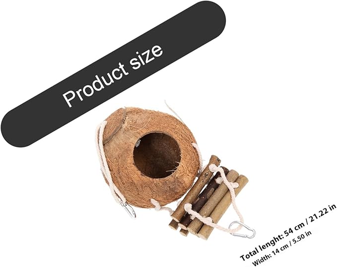 Mobestech Hanging Coconut Shell Hideout Shelter for Leopard Gecko and Small Pets, Decorative Wear-Resistant Nest with Fur Lining, Hamster and Bird Cage Accessory for Reptile Habitat