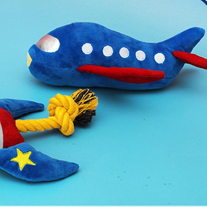Chew Toys, Plane Plush Dog Squeaky Chew Toys for Cleaning Teeth, Bite Resistance Pet Chew Toys for Dogs Puppies Cats