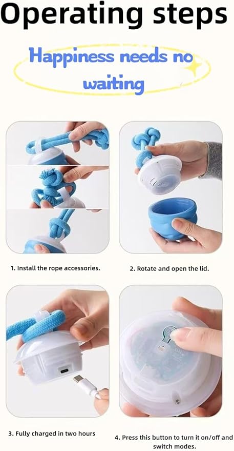 Interactive Dog Toy Ball with Smart Obstacle Avoidance, Irregular Movement, and Simulated Bird Calls, Suitable for Dogs and Cats. Type-C Charging (Blue, with 1 Free Knot).