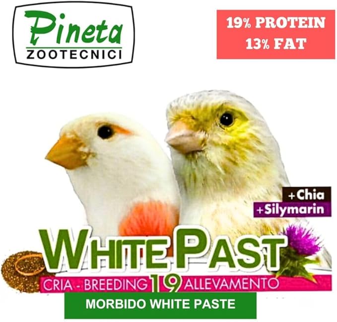White Past Cria for Birds by Pineta Zootecnici - Soft White Breeding Paste with 19% Protein & 13% Fat, Enriched with Silymarin and Chia Seeds, Ideal for Canaries, Finches and Cereal Birds (5 lbs)