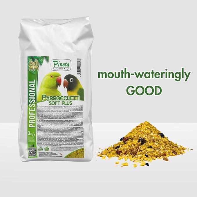 Pineta Parrochetti SoftPlus 1Kg - Breeding Paste for Parrots, Lovebirds, Cockatiels, Rosellas – Nutrient-Rich Fruit & Berry Food – Ideal for Growth, Molting, and Reproduction