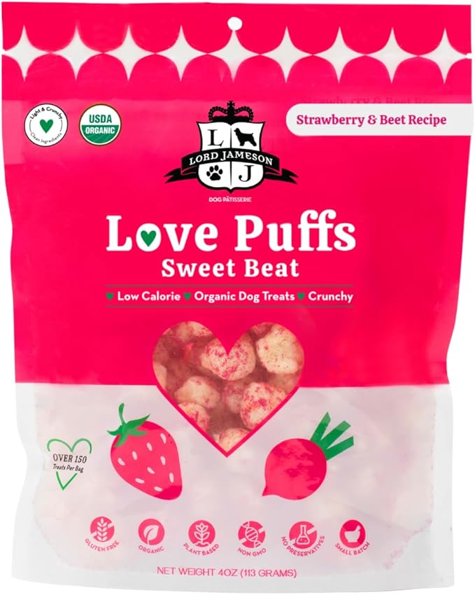 Lord Jameson Organic Dog Treats Bundle - Love Puffs 3-Flavor Bundle - USDA Certified, Low Calorie - All Dogs - Gluten-Free, Sensitive Stomach - 3 x 4oz Pack
