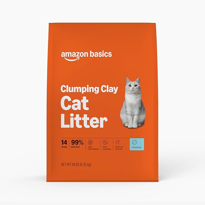 Amazon Basics Clumping Cat Litter, Unscented, Hard Clumping Formula, 99% Dust Free, 14 lb Bag