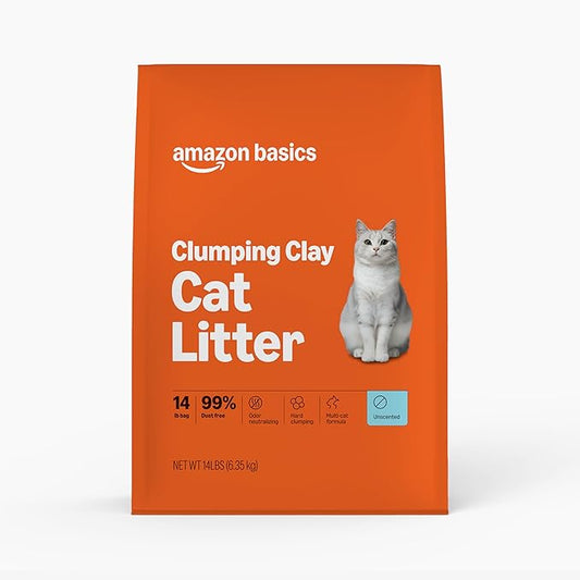 Amazon Basics Clumping Cat Litter, Unscented, Hard Clumping Formula, 99% Dust Free, 14 lb Bag