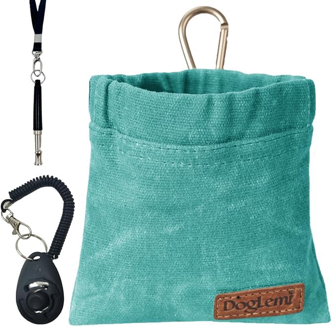 Dog Training Kit,Puppy Dog Treat Pouch Bag with Dog Clicker and Silent Whistle with Lanyard,Hands-Free Training Dog Treat Pouch,Includes Carabiner,for Pet Puppy Travel or Outdoor Use(Navy)