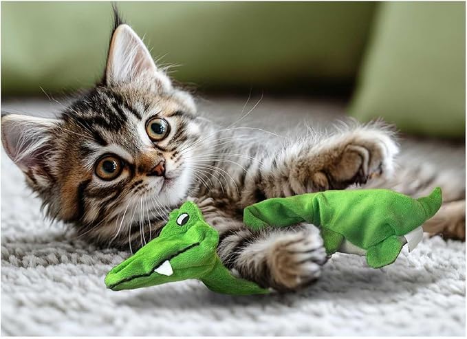 Trenton Gifts Extra Long Stuffing Free Dog Toys with Squeaker. Set of 2. Giraffe and Alligator