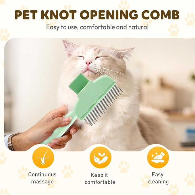 Cat Self Cleaning Pet Hair Removal Comb, 2026 New Cat Grooming Brush, Pet Comb with Long Short Stainless Steel Metal Teeth, Pet Grooming Supplies for Cat, Dog (2, Yellow)