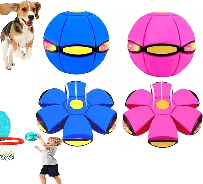 2PCS Magic Bouncing Ball Toy, Children's Magic Meta - Balls, Dual Form Pop up Flying Saucer Ball, Parent-Child Interactive with 3 Light for Indoor & Outdoor Use Pink+Blue