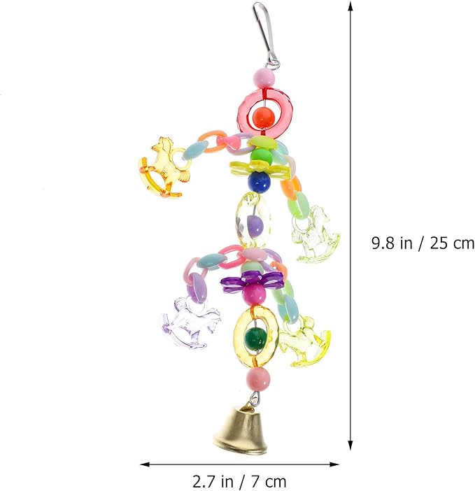 Happyyami Parrot Bite with Acrylic Beads and Bell, Colorful Hanging Bird for Cage, Chew and Beak Exercise Accessory for Parrots and Small Birds Random Color
