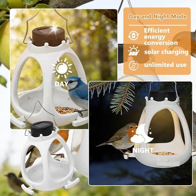 Solar Bird Feeder for Outdoors, Hanging Wild Bird Feeder with LED Light, 2026 Innovative Crown Wild Birds Feeders, Elegant Minimalist Design, Waterproof for Backyard Birding & Wildlife Decor
