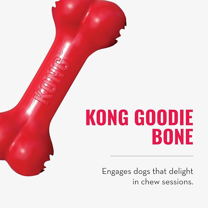 KONG Goodie Bone & Flyer - Dog Toys to Enrich Playtime - Dog Bone & Soft Throwing Disc Support Mental Engagement - Rubber Bone for Treats - Rubber Flying Disc with Dynamic Rebound - for Medium Dogs