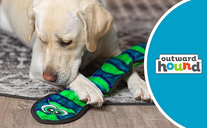 Outward Hound Invincibles 3 Squeak Sneak, Blue, Durable Dog Toy for Aggressive Chewers