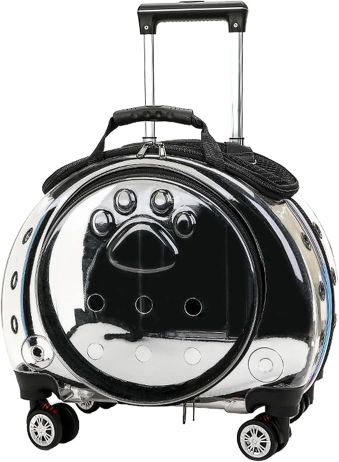 Rolling Cat Carrier,Clear Cat Carrier with Wheels,Pet Trolley Case Pet Backpack for Kitty Small Dog Sturdy and Breathable Design Portable Cats Dogs Backpack for Travel/Taking a Walk Black