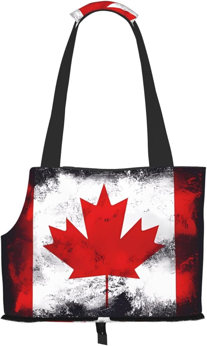 Foldable Pet Carrier Sling - Waterproof Small Dog & Cat Travel Canadian Flag Tote with Safety Hook for Hiking