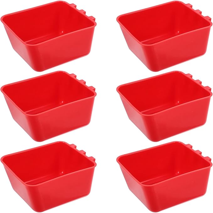 GANAZONO 6pcs Hanging Bird Cage Cups and Feeding Bowls with Clamps, Red Plastic Water Feeders for Chicken Coop, Parrot, Pigeon, and Rabbit Cage Accessories