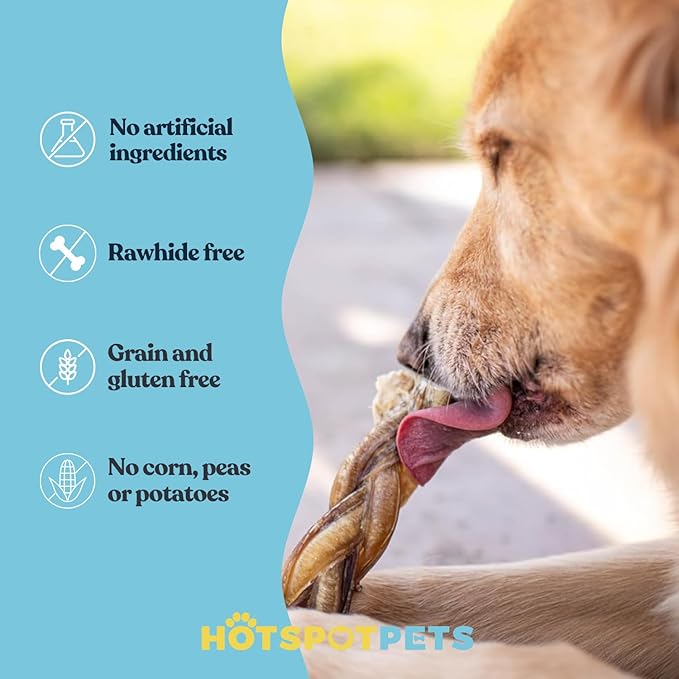 Hotspot Pets Braided Bully Sticks for Dogs - 6 Inch Dog Bones (5 Pack) All Natural Long Lasting Twisted Beef Dog Chews - Promote Natural Dental Health, Low Fat, Fully Digestible Rawhide Alternative