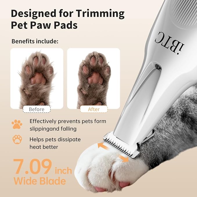 iBTC 2026 New Pet Precision Trimmer, Dog Paw Trimmer with LED Light, Low Noise, IPX Waterproof, Dual-Speed Motor, Suit for Trimming Paw, Ear, Face, Butt, Eyebrows, USB Rechageble
