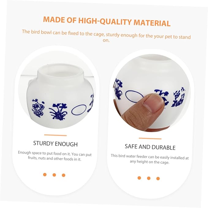 5pcs Large Round Porcelain-Style Parrot Feeding Bowls Bird Food Containers Water Cups for Bird Cage Parrot Supplies Finch Parakeet Macaw African Feeding