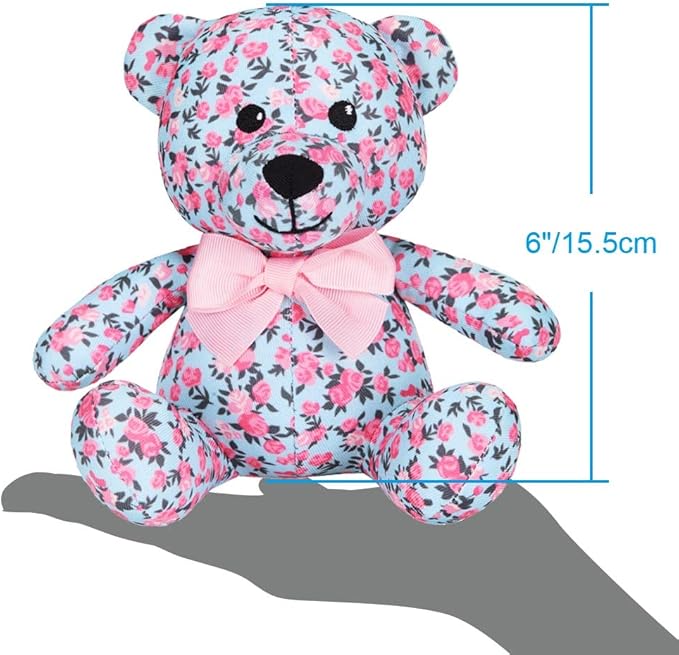 Blueberry Pet Gift Toys for Puppies & Dogs, 6", Made Well Cute Floral Print Light Blue Happy Bear Designer Squeak Plush Small Dog Toy