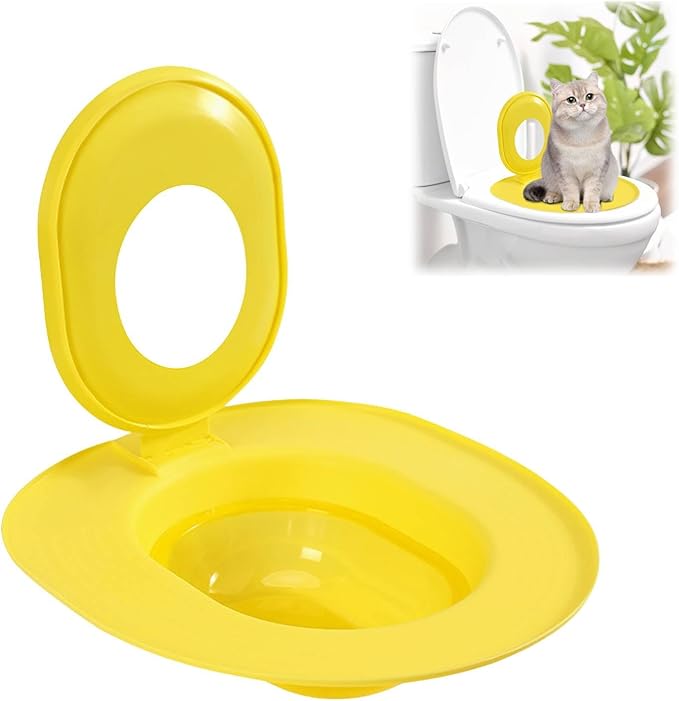 Cat Toilet Seat Training Kit,Reusable Plastic Trainer for Pet Cleaning,Removable Pet Toilet Training System,Portable Trainer for Home Pet Shop Pet Care,Easy Installation,Stable and Durable (Yellow)