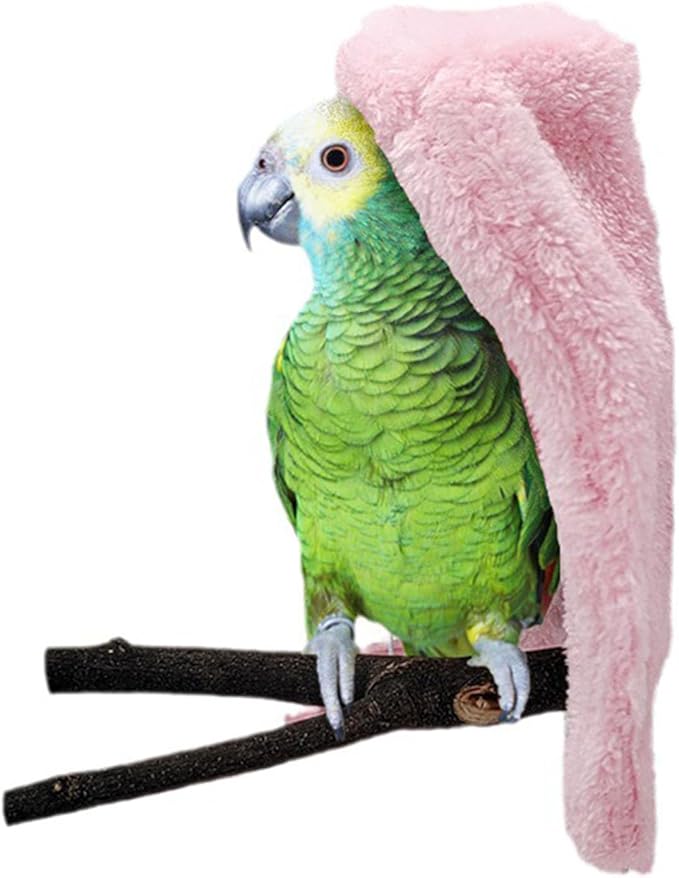 Bird Corner Fleece Warmer, Soft Velveteen Bed for Parrot Parakeet Cockatiel, Lightweight Washable Bird Cage Blanket, Winter Warm Hideaway (Pink)