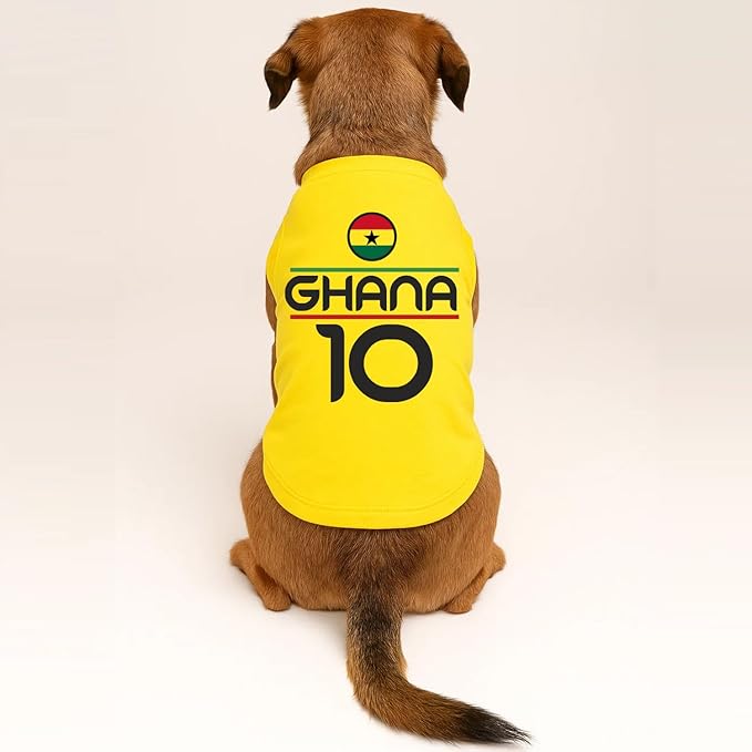 Ghana Flag Soccer Jersey Style Dog Tee Shirt | Sleeveless Breeds | International Soccer | Game Day |Yellow, Small 1788