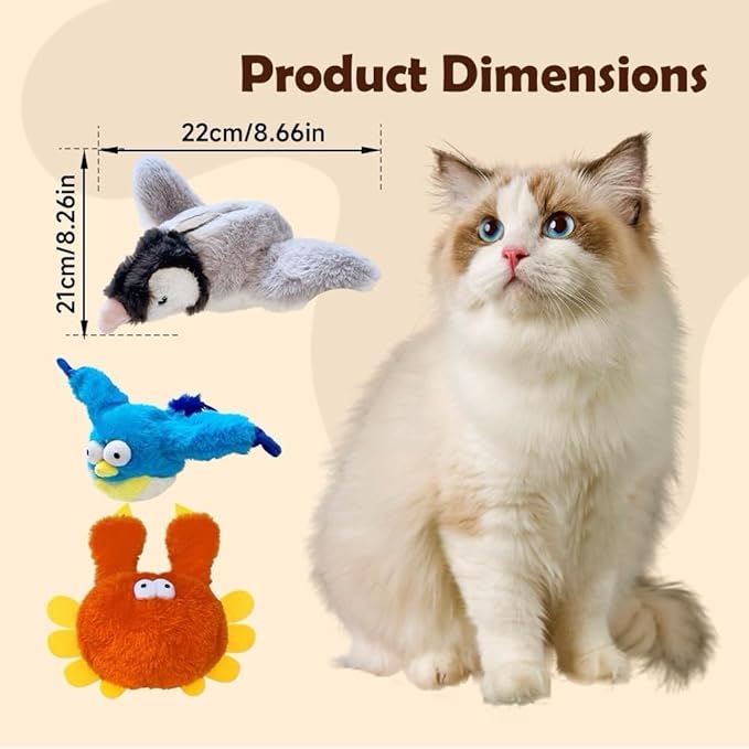 2026 New Chase Cat Toy, Rechargeable Interactive Chirping Bird Cat Toy, Chirping Bird Cat Toy Flapping Wings, Flying Interactive Simulation Electric Cat Toy (Orange)