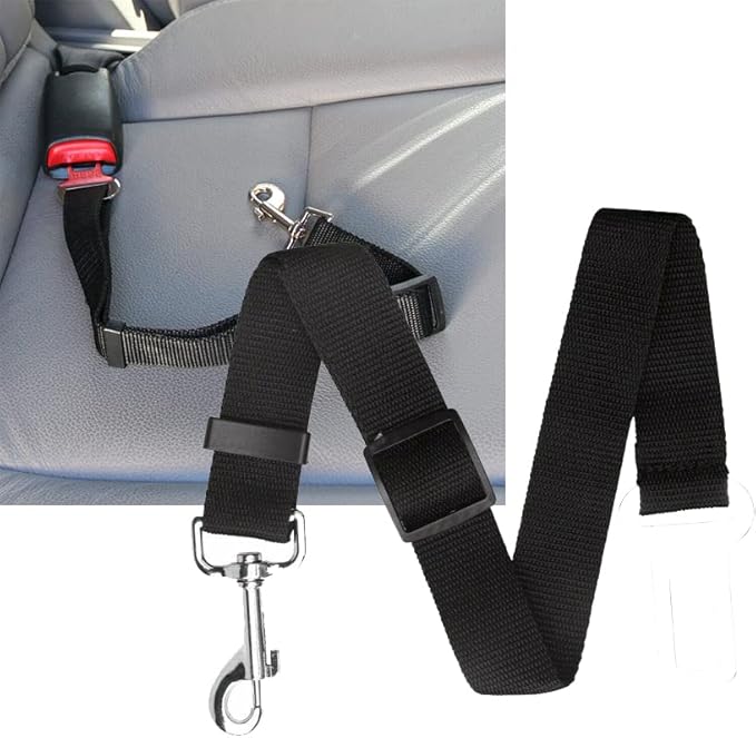 4 Pack Cat Dog Pet Safety Seat Belt Adjustable Clip for Car SUVS Vehicle Harness Lead Leash Seat Tether, (Nylon Fabric- Black, Blue, Red, Purple) (Black)