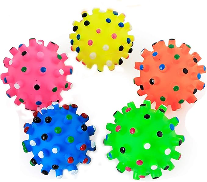 Rubber Balls Squeaky Dog Toys for Small, Medium Pet Breeds, Play Fetch, Reduce Separation Anxiety DT11-Balls