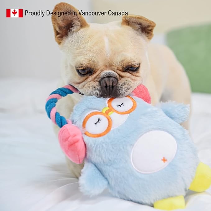 HugSmart Pet – Melody Bros | Squeaky Plush Rope Tug Dog Toy with Less Stuffing - Penguin