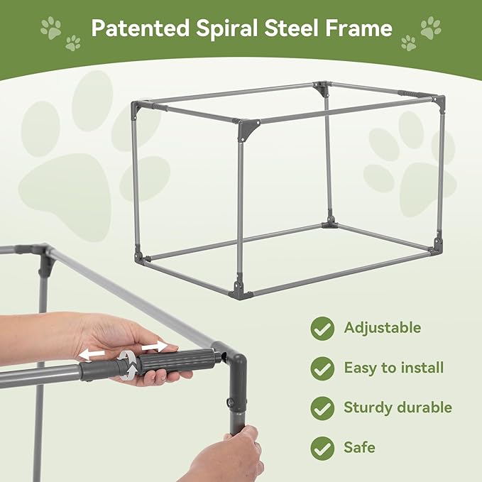 PETSFIT 36" Soft Portable Dog Crate – Patented Spiral Sturdy Frame, Collapsible Travel Kennel for Medium & Large Dogs, 3 Mesh Door, Lockable Zippers, Indoor & Car Use Green