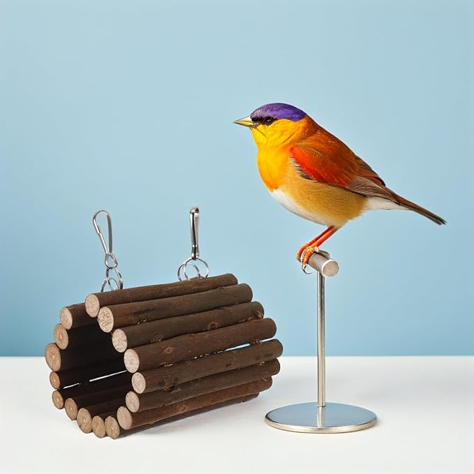Mipcase Wooden Parrot Swing Bird Tunnel with Hanging Hook, Natural Wood Interactive Cage for Small Parrots and Birds, Small Size Climbing Chew for Birdcage Accessories