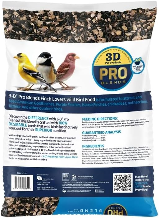 3-D Pet Products Finch Food Finch Lovers Mix Dry Wild Bird Food, Seeds ~ 5 Lb Bag ~ Ideal for Attracting Finches and Other Wild Birds.