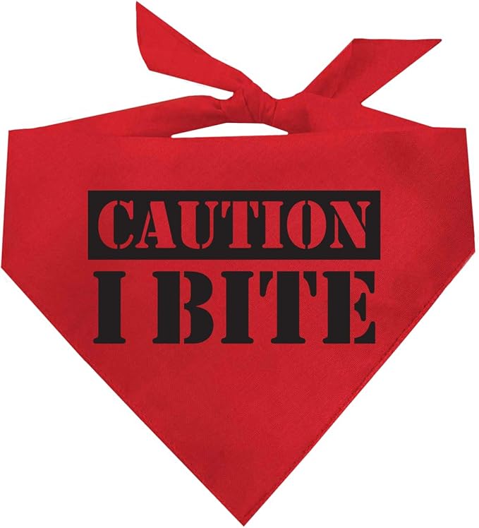 Caution I Bite Dog Bandana (Red, XS 836)