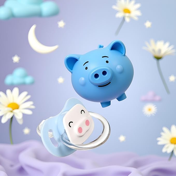 Pet Silicone Calming Pacifier, Dog Pacifiers for Small Dogs, Kitten Pacifiers, Puppy Teething Toys and Cat Chew Toys, Essential Pet Supplies, Puppy Essentials and Kitten Supplies (Blue Pig)