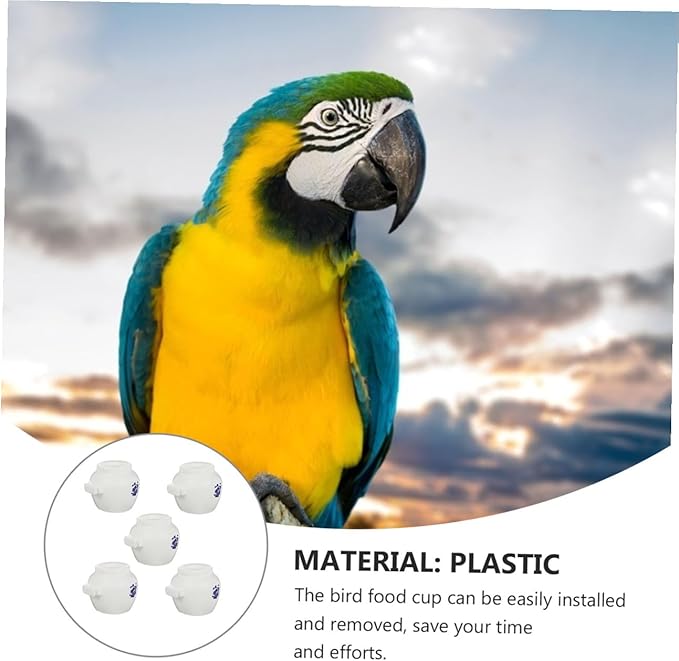 TOYANDONA 5pcs Large Round Parrot Food Bowls Set, Ceramic Style Bird Feeding Cups for Cage, Bird Cage Feeder Water Dish Containers for Parrots, Macaws, Parakeets, and Budgies