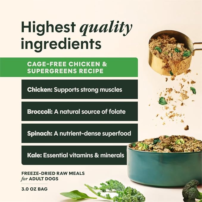 Instinct FreshDried Meal Blends, Freeze Dried Dog Food, Grain Free - Chicken & SuperGreens Blend, 3 oz. Bag