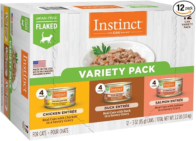 Instinct Flaked Entrée Wet Canned Cat Food - Variety Pack, 3 Ounce (Pack of 12)