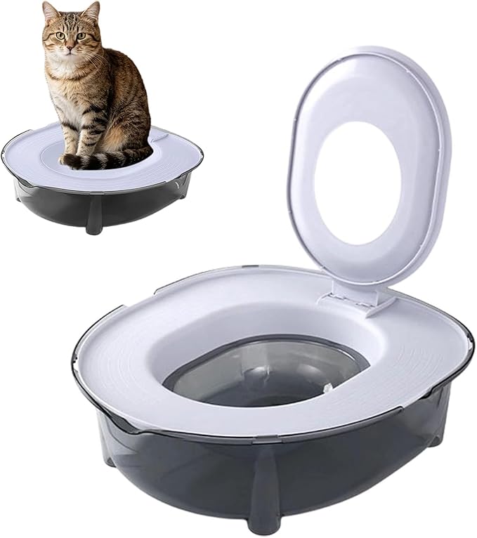 Cat Toilet Training Kit, Portable Litter Box with Flushable Design, Odor Control and Anti-Splash, Large Thickened Pp Material for Kittens and Cats (Grey)