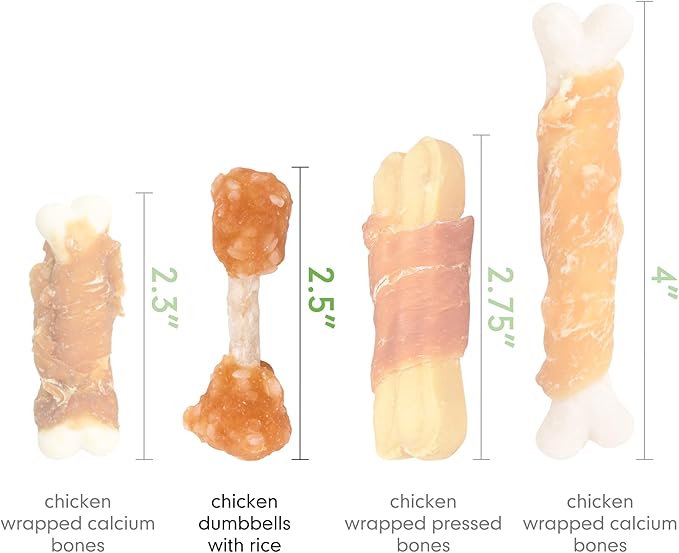 MON2SUN Dog Treats, 16oz Mini Rawhide Chews, Chicken Dumbbells with Rice for Small Dogs & Toy Breed, Crunchy and Healthy (2.5 Inch 30 Count) (Pack of 2)